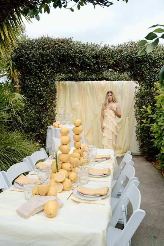Lemon draping backdrop